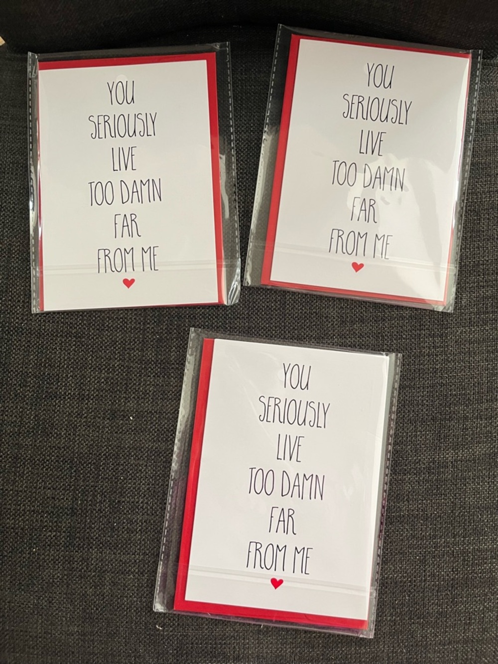 NEW Set of 3, Red Love Greeting Card - You Seriously Live Too Damn Far From Me - Picture 2 of 2
